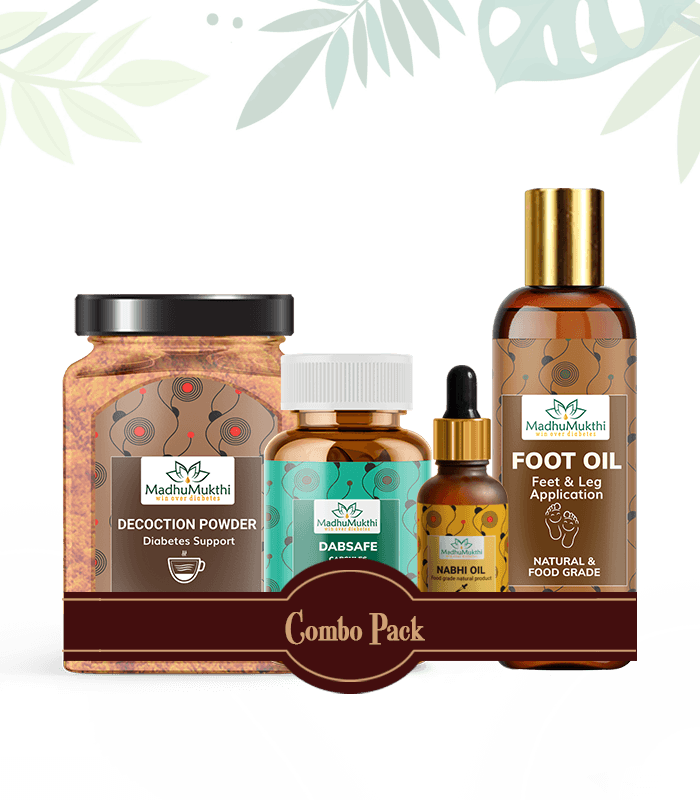 Madhumukthi Decoction Powder, Dabsafe Capsules, Nabhi Oil and Foot Oil